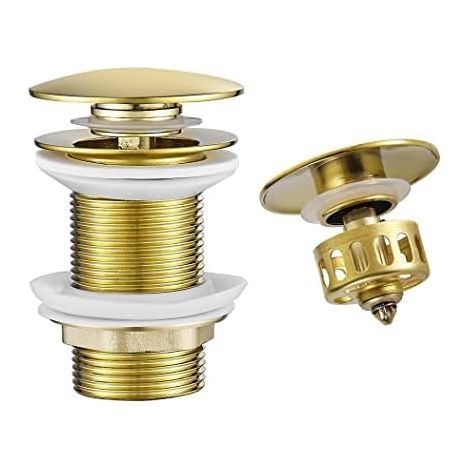 Or Bonde de Lavabo Pop Up Sans Trop Plein,Bouchon de Vidange avec Panier à Crépine,Bonde de vidage pour lavabo de salle de bain Laiton (1/5)