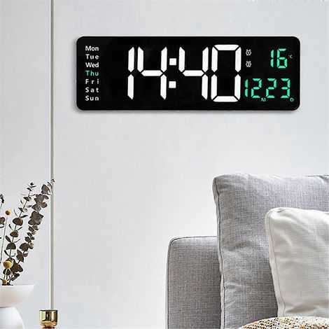 Grande horloge murale numérique avec télécommande, affichage de la température et de la date - (1/5)