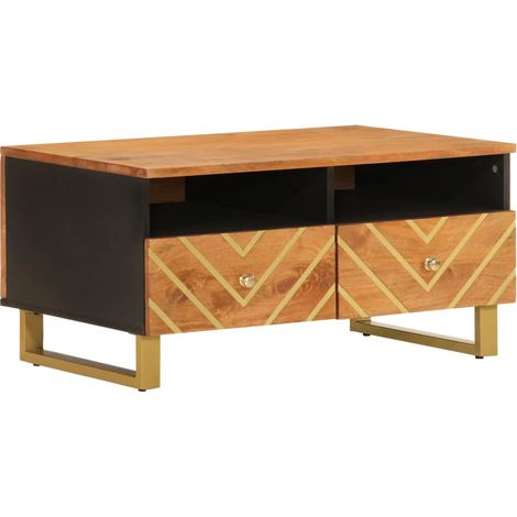Tavolino da caffè dal design moderno e contemporaneo con cassetti e struttura in legno massello di mango MDF e ferro 80 x 54 x 40 cm DEC039450