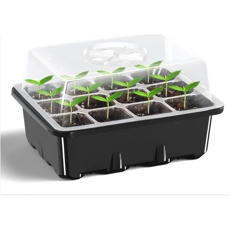 1 plateau de démarrage de semences avec couvercle d'humidité, kit de démarrage de semis en plastique réutilisable à 12 cellules pour serre intérieure, jardins et aérations respirantes pour une (1/5)