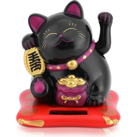 1 Statue Chat Porte-Bonheur,Maneki Neko,Solaire,Bras Mobile,Décoration Voiture,Bureau,Maison