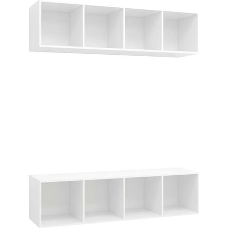Lot de 2 meubles TV muraux polyvalents espace de rangement 37 x 37 x 142,5 cm en bois d'ingénierie blanc