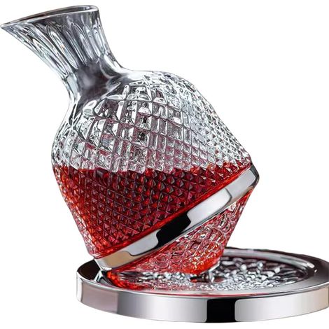 Universal-Weinkaraffe, 360° drehbar, Silber, 1,5-l-Flasche mit Standfuß, bleifreies Kristallglas, mundgeblasen (Silber) (1/4)