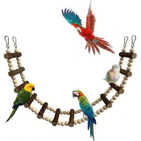 Echelle Pour Perroquet En Bois Naturel 35x8cm, Perchoir Oiseaux Pour Cage, Jouet Suspendu Pour Calopsittes Et Inseparables, Accessoire D'Exercice Et De Divertissement (1/5)