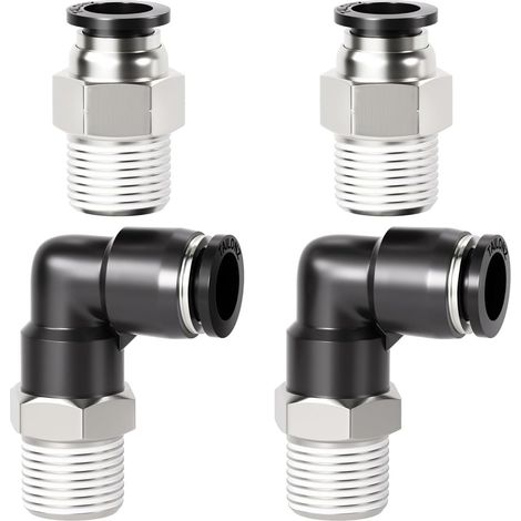 Raccords coudés et droits pour tubes 6MM OD x 3/8 pouces BSP PC6-03+PL6-03(Pack de 4) (1/5)