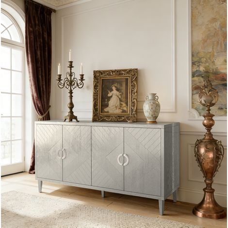 Aparador 152x40x82.5 cm champán en MDF con 4 puertas y patas de pino (1/5)