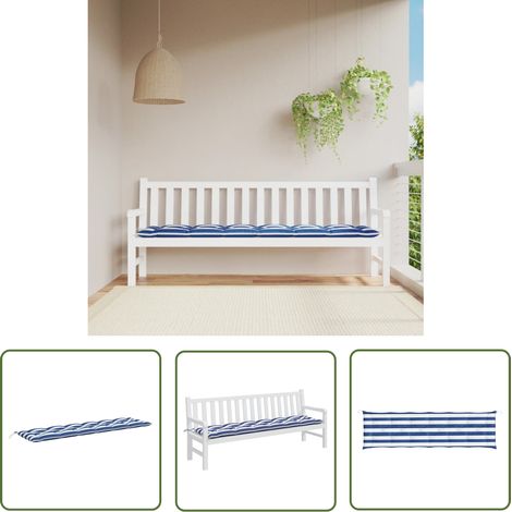 The Living Store Coussin de banc de jardin rayures bleues et blanches 200x50x7cm - Coussin De Banc - Coussin D'extérieur - Coussin Décoratif - Coussin Jardin - Coussin Multicolores (1/5)