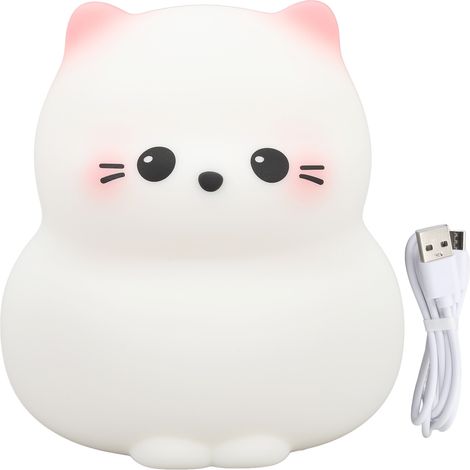 Ortviai Veilleuse Chat en Silicone Rechargeable USB, 3 Niveaux de Luminosité, Contrôle Tactile, Lumière Chaude pour Chambre (1/5)