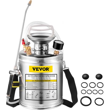 VEVOR Pulverizador de Mochila Manual Capacidad de 4 L Rociador de Mochila Presión de 1,5 - 4,0 bar con Boquilla de Latón Uso en Interior y Exterior para Jardinería Domestica y Limpieza de Pisos