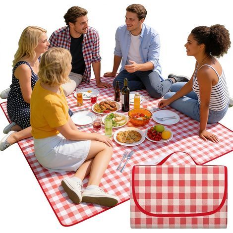 Große, wasserdichte Picknickdecke, 200 x 200 cm, sandabweisend, faltbar mit Tragegriff, geeignet zum Wandern, Reisen, Campen, für Outdoor-Aktivitäten und Parkbesuche. (1/5)