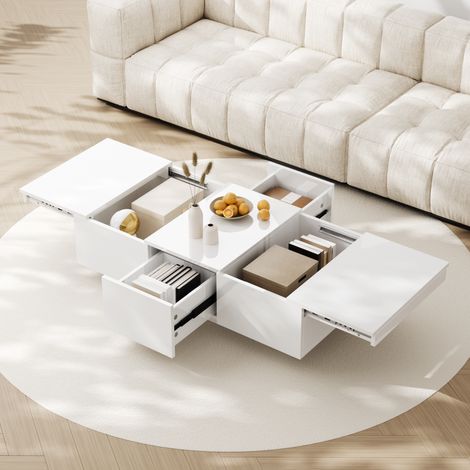 Kérian Table basse brillante avec système de rangement à pousser‑tirer, tiroirs double face pour salon (1/5)