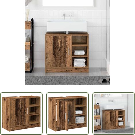 vidaXL Meuble de salle de bain avec portes - Cabinet de salle de bain avec porte Bois Ancien 63 x 29 x 55 cm (1/5)