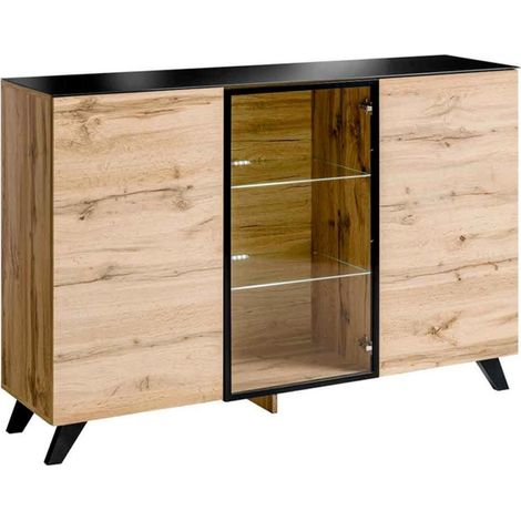 Buffet 3 Portes LED "Thin" 150cm Noir & Naturel (1/5)