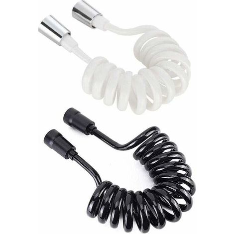 Tuyau de douche 2 pièces, 2 m/6,6 pi. Tuyau de douche flexible rétractable avec capuchon en cuivre, tuyau rétractable pour douche, WC et bidet blanc (noir, blanc)