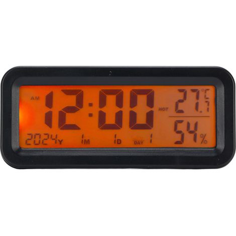 Horloge numérique tableau bord voiture rétroéclairée bleu orange calendrier thermomètre hygromètre solaire charge Type-C ABS 8x3,5x3 cm +2 autocollants (1/5)
