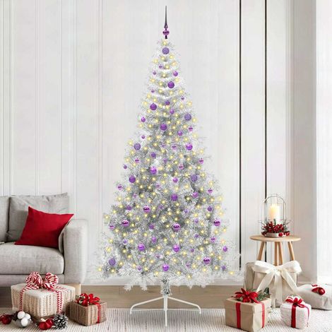 Künstlicher vorbeleuchteter Weihnachtsbaum Silber 240 cm PET