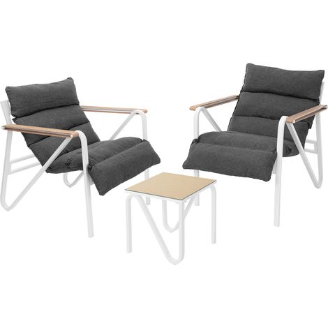 ML-Design Gartenmöbel Set 3tlg, Weiß-Grau, Terrassenmöbel mit 2 Stühlen & Tisch inkl. Sitzkissen, Balkonmöbel wetterfest, Sitzgruppe mit Stahlgestell, Lounge Möbel Outdoor für Garten Terrasse & Balkon