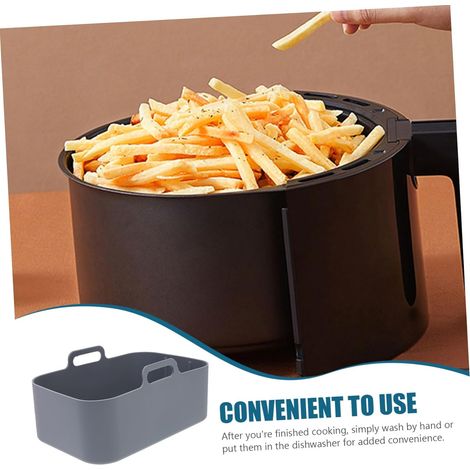 Doublure silicone panier friteuse à air, réutilisable qualité alimentaire antiadhésive grise, accessoire cuisson saine facile nettoyage (1/5)