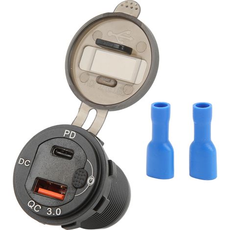 Adaptateur de chargeur de voiture USB QCPD, charge rapide 12-24V, affichage de tension étanche, universel pour motos et yachts.