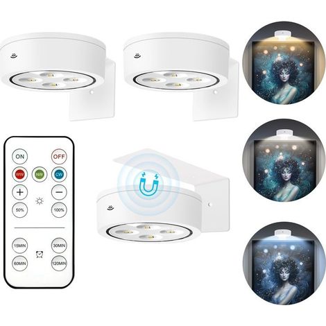 Lot de 3 lampes LED sans fil pour tableaux, rechargeables par USB, éclairage doré pour cadres photo avec télécommande, 3 températures de couleur, lampe à fléchettes à intensité variable, aimantée avec (1/5)