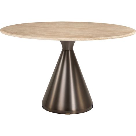 Table ronde élégante effet marbre pied bronze contemporain - Beige marbré pied bronze élégant (1/4)