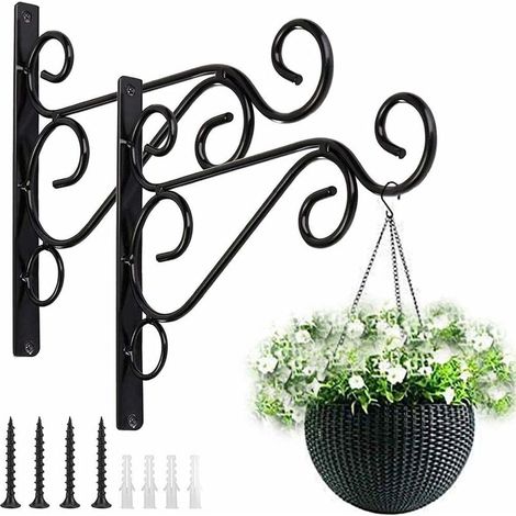 DEESSE SHOP - Crochets de panier suspendu en métal en fer forgé pour plantes, supports de montage mural, porte-cintre, jardinières suspendues robustes de 25,4 cm, intérieur, extérieur, jardin, clôture (1/5)