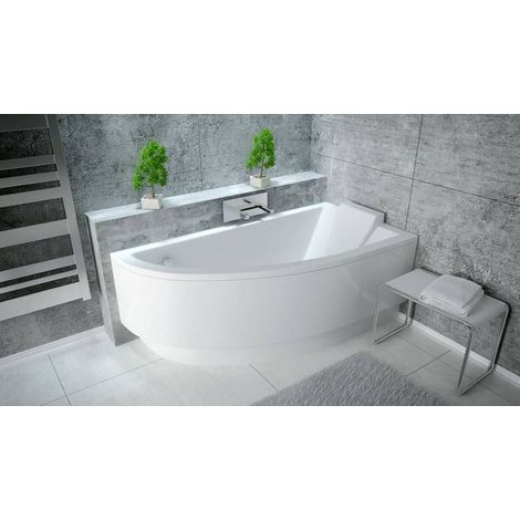 Azura Home Design – Baignoire d'angle 150 cm droite – Acrylique blanc renforcé – Tablier arrondi inclus – Profondeur 38,5 cm – Contenance 142 L