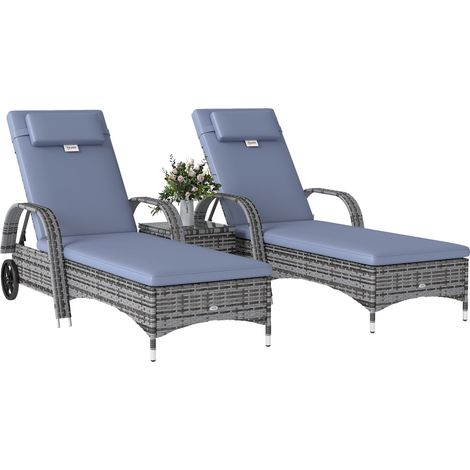 Grey 2-Seater Woven Resin Sun Lounger Set with Side Table (1/5)