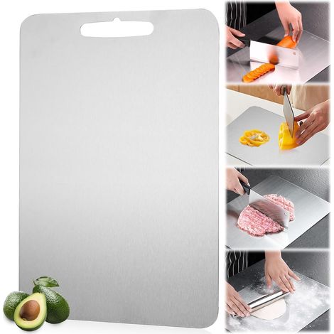 Tabla de cortar de titanio 304 de doble cara, 30 x 20 cm, apta para uso alimentario, ideal para carne, frutas y verduras. (1/5)