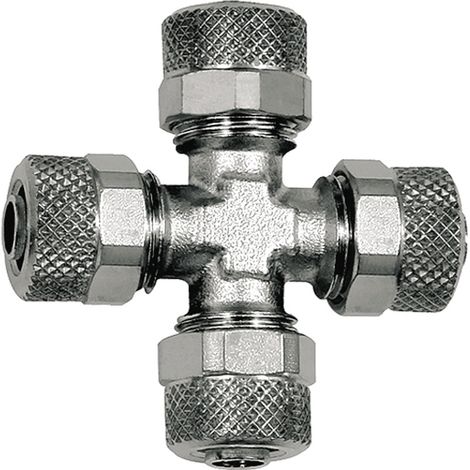Riegler Kreuzverbindung, für Schlauch 10/8 mm, SW 12, Messing vernickelt (1/3)