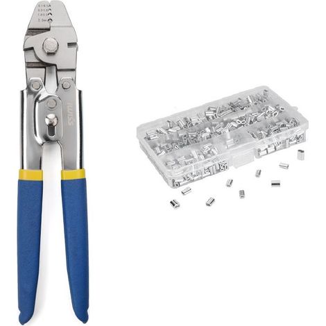 Outil de sertissage pour câble métallique jusqu'à 2,2 mm avec 600 manchons de sertissage double barillet en aluminium de 3 tailles (1/5)