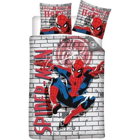 Parure de lit réversible Spiderman 140x200 cm – 100% flanelle de coton – Lavable en machine – 2 motifs en 1 – Aymax (1/2)