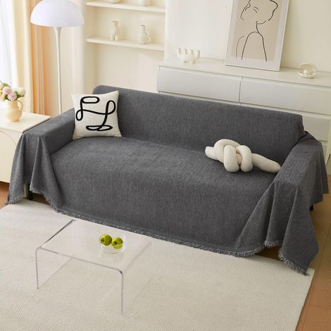 1 pièce housse de canapé, universelle 1/2/3/4 places, antidérapante, en tissu chenille nano haute densité, gris foncé, pour salon