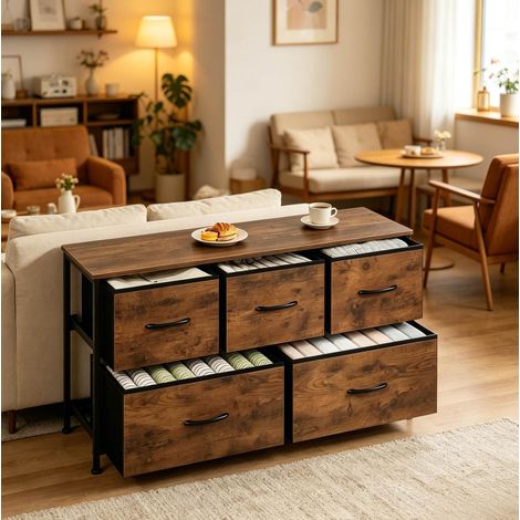Mueble de recibidor con 5 cajones, 100 x 54 x 30 cm, marrón vintage HAVRYA (1/5)