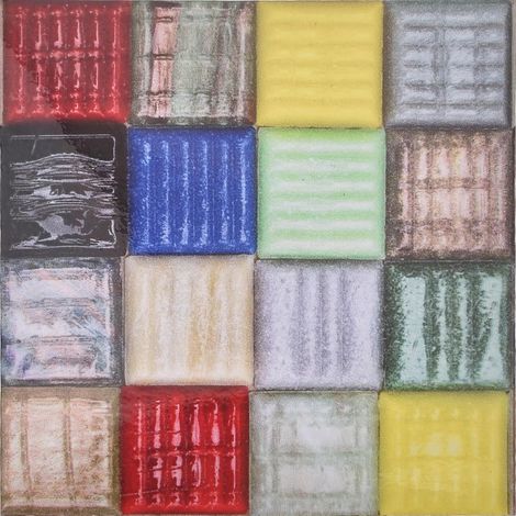 sourcing map Lot de 60 stickers muraux 3D, papier peint mosaïque carré 10 x cm, autocollant, PVC