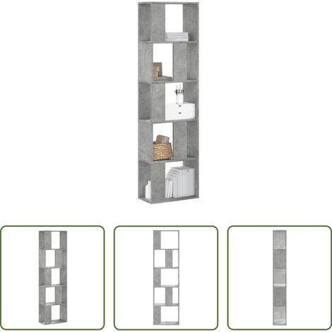 Rangement -  Bibliothèque 5 niveaux gris béton bois d'ingénierie (1/5)