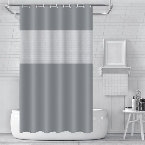 1 Rideau Douche, 180x180cm Gris, PEVA Imperméable, 12 Crochets Inclus, Ourlet Lesté, Pour Salle De Bain (1/5)