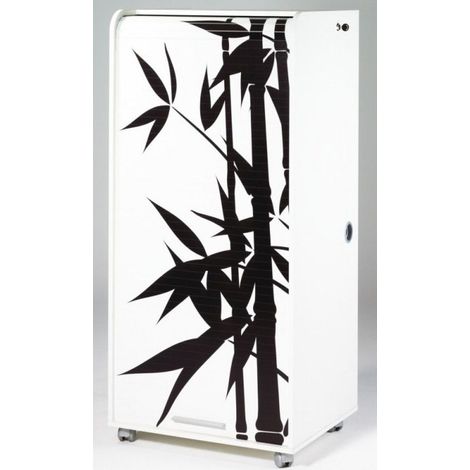 Meuble informatique à rideau blanc imprimé bambous Orga 140cm (1/4)