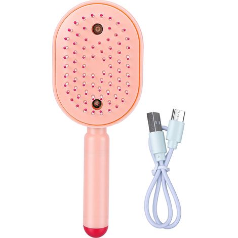 Brosse à cheveux électrique vapeur, lisseur portable rechargeable sans fil, outil démêlant avec brumisateur et masseur vibrant pour le coiffage, rose (1/5)