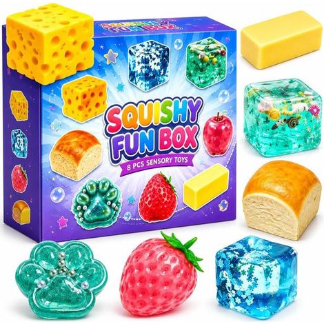 Coffret mystère de 8 pièces, saveur sucre malté, squishy créatif à rebond lent, cadeau idéal pour les fêtes, 8 objets anti-stress