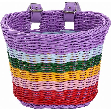 Panier de vélo pour fille, violet, avec sonnette, rubans autocollants et pompons, accessoires de décoration pour vélo