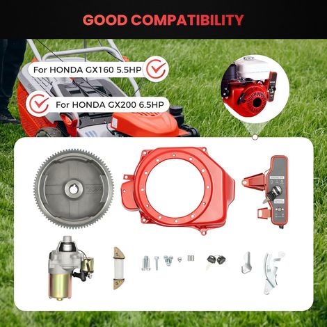 Kit de démarrage électrique, kit de démarrage électrique pour Honda GX160 5,5 CV GX200 6,5 CV, démarreur de roue libre, moteur de démarreur, interrupteur à clé, moteurs et générateurs avec démarreur (1/5)