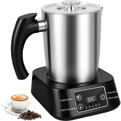 Mousseur à lait électrique – Mousseur 5-en-1, Pichet en acier inoxydable 500 ml, bol amovible et compatible lave-vaisselle, contrôle de la température, pour lait chaud et froid, cappuccino, latte (1/5)