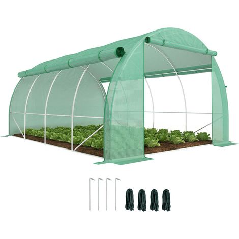 Serre tunnel de jardin maraîchère 12 m² 4x3x2 m avec bâche verte parois relevables et porte zippée pour potager (1/5)