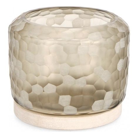 Porta candela in vetro sampur vt beige con base h19 e con base in pietra fatto a mano -Ø21 x h 19cm (1/5)