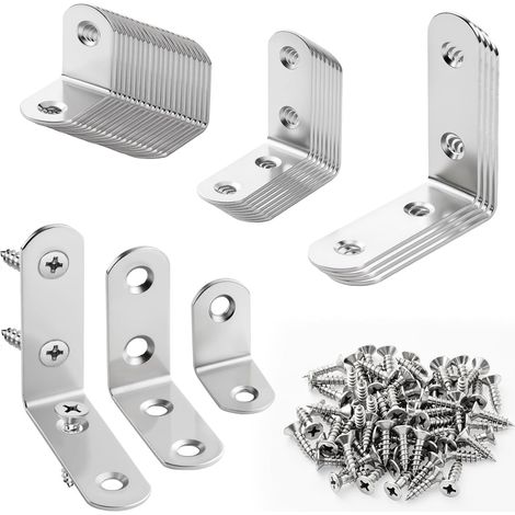 32 Pcs L Brackets - 3 Sizes Angle Bracket Kit (24x24, 40x40, 50x50 mm) - Stainless Steel Corner Brace with Screws for Wood, Frame, Shelf, Cabinet, Furniture Reinforcement & Repair (1/5)