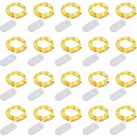 Guirlande Lumineuse, Mini Guirlande LED a Pile Fil de Cuivre Intérieur et Extérieur Décoration Lumière  1M 10 LEDs (Blanc Chaud)   [Lot de 20] (1/5)