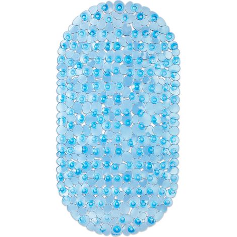 Relaxdays Anti-Slip Bath Mat, Stone-look Design, Non-Slippery Suction Cups for Bathtub, Washable, WxD: 36 x 68 cm, Blue