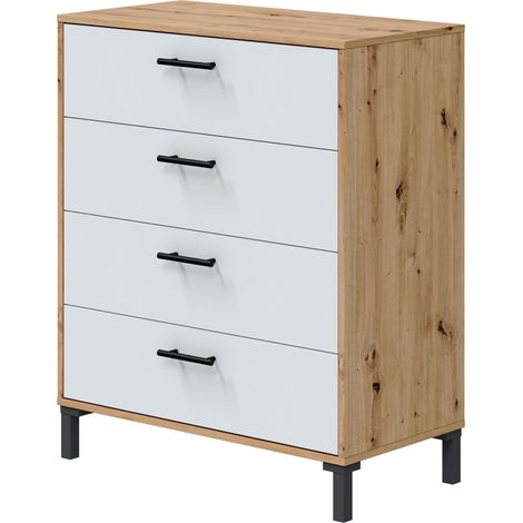 Cómoda Lúmina de Dormitorio Estilo Nórdico en color Roble Nodi y Blanco Artik con 4 cajones 78x94x40 cm (1/5)