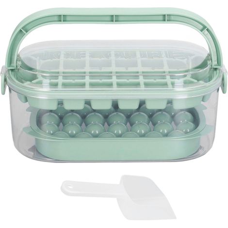 2 bacs à glaçons ronds et carrés avec couvercle et bac pour congélateur, moules à glaçons avec pelle, permettant de faire 54 glaçons [Fond rigide] Fresh Green, ensemble à 2 couches (1/5)